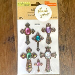 Christian Cross Gemstone Craft Stickers 6PC